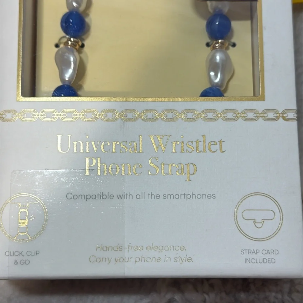 ARTIKL Santorini Pearl & Blue Bead Wristlet Phone Strap - Blue & White